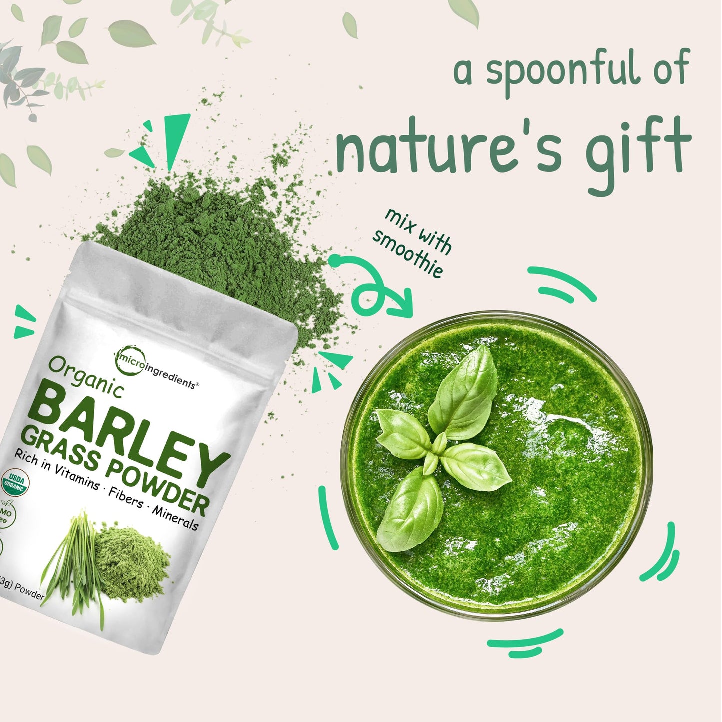 Organic Barley Grass Powder, 16 Ounces | US Grown | Rich in Vitamins, Minerals, Fibers, & Antioxidants | Superfood Greens Mix for Immune Health and Digestion Support | Non-GMO